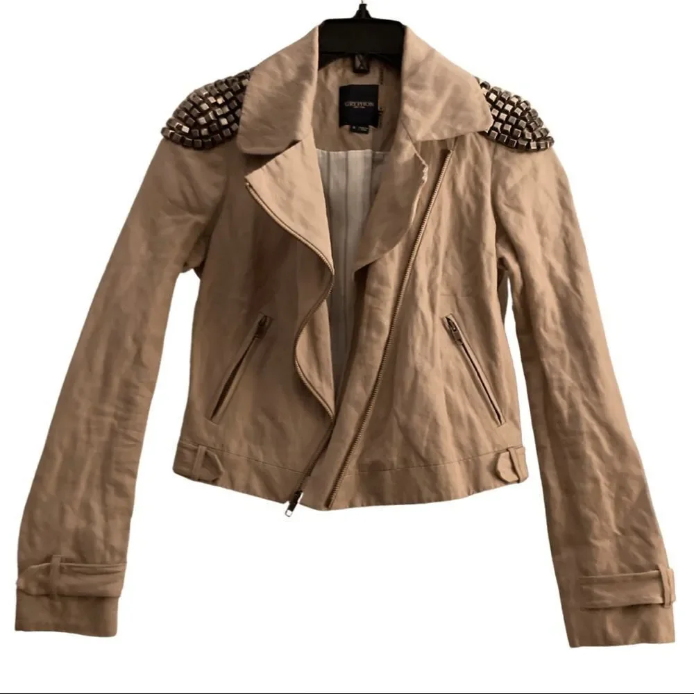 Gryphon NY Silver Studded Asymmetrical Khaki Jacket